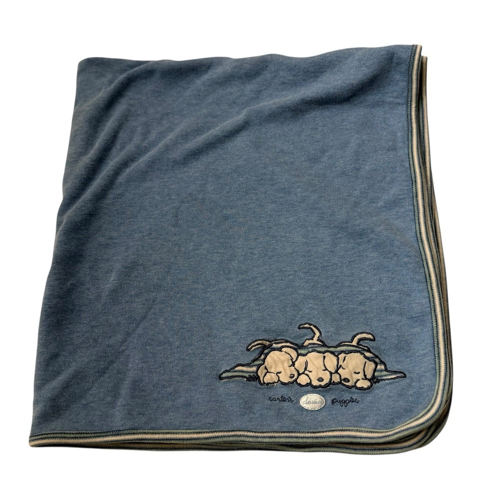 Carter's Classics Puppies Puppy Dog Blue Jersey Knit Stripe Baby‎ Boy Blanket